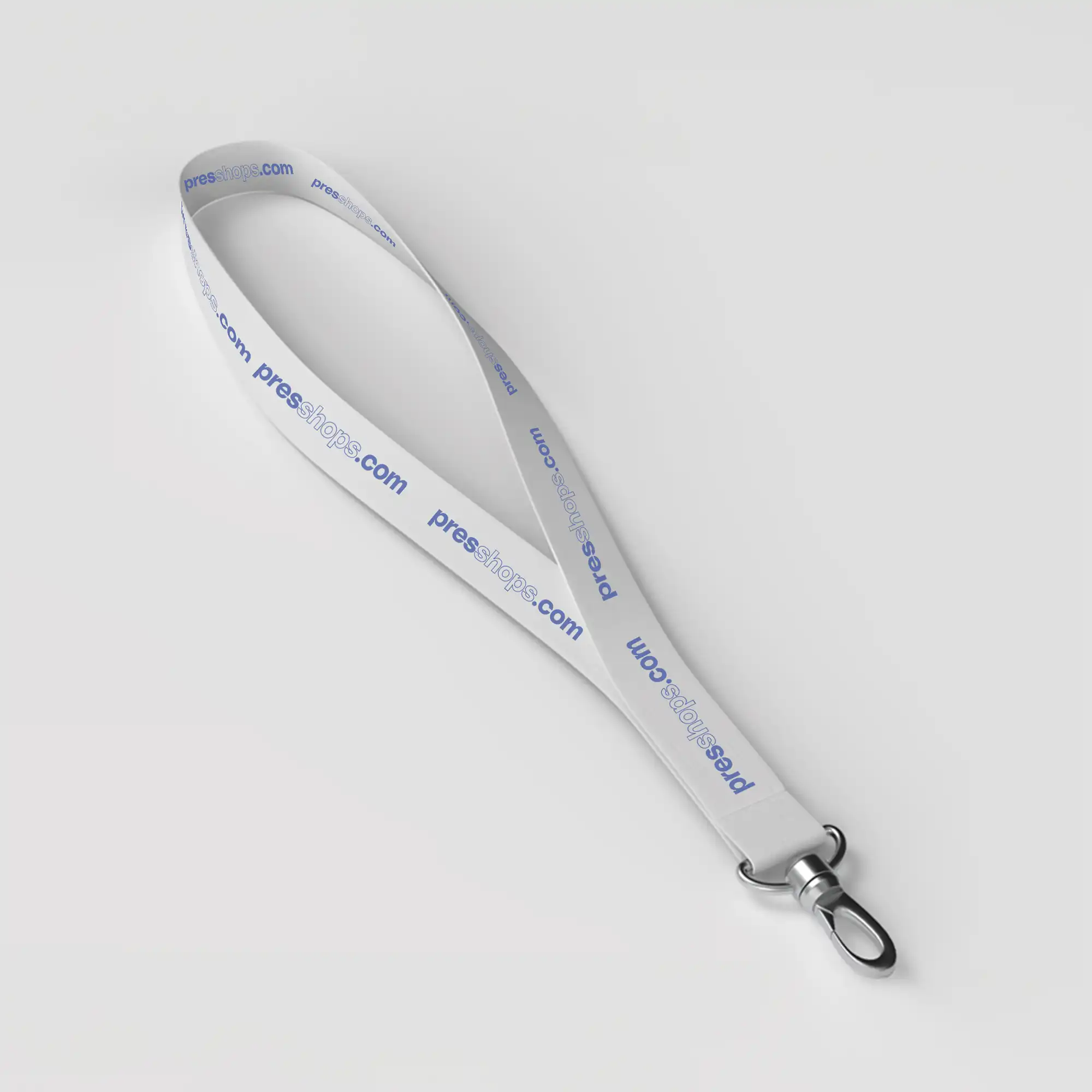 Lanyard com impressão repetida do logótipo, ideal para empresas, conferências e feiras profissionais.