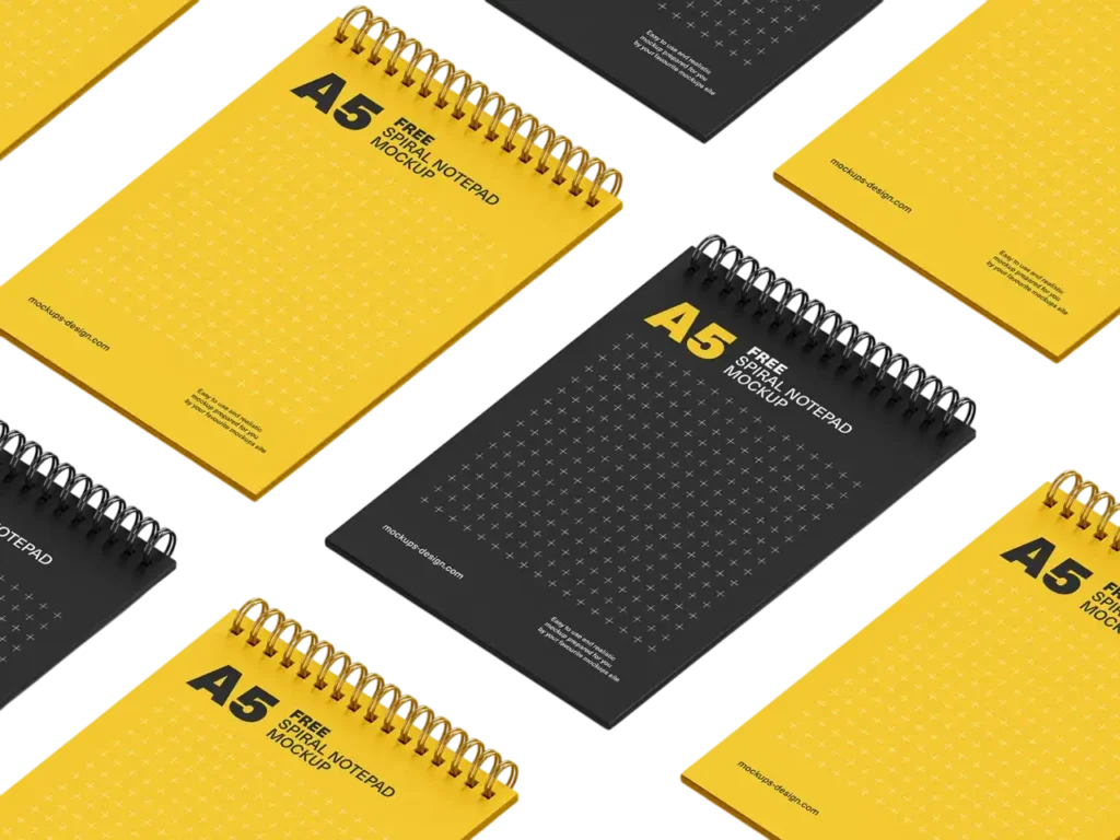 Blocos de notas personalizados Presshops em formato A5, ideais para branding corporativo e uso profissional.